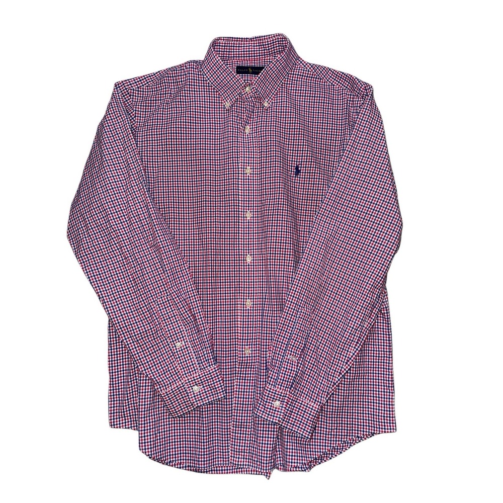 Ralph Lauren Shirt Mens XL Blue Red Gingham Check Preppy Button Down Blue Pony